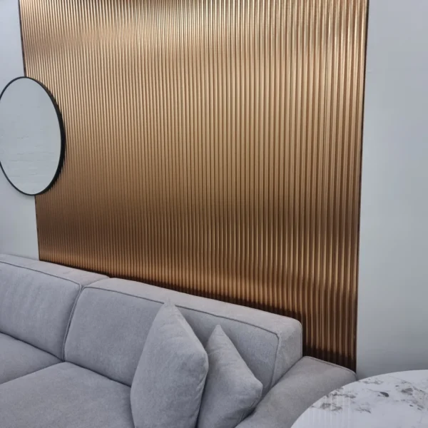 Metallic Gold Wood Effect Fluted Wall Panel - Image 2